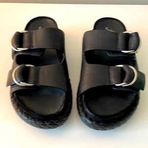 Free People Black Leather Platform Slides With Braided Leather Trim Size 37